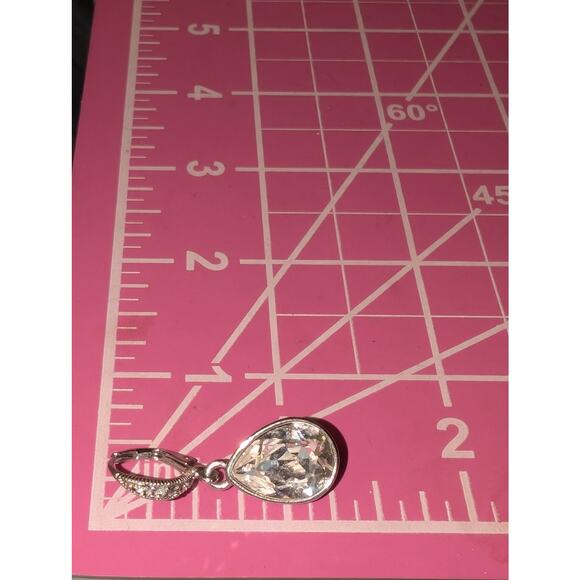 Vintage Signed Givenchy Silver Tone Teardrop CZ Dangle Lever Back Earrings - Picture 4 of 5